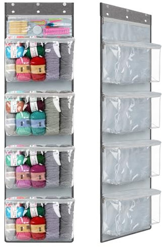 Reessy Hanging Yarn Storage Organizer, Large Capacity Dust-Proof Knitting Organizer with 5 Zipper Closure Compartments for Yarn Enthusiasts, Door Hanging Yarn Organizer for Crochet Hooks, Yarn Storage
