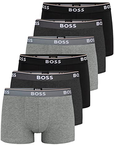 BOSS Herren Power Boxer Trunks Unterhosen Cotton Stretch 6er Pack, Farbe:Mehrfarbig, Wäschegröße:S, Artikel:-061 Black/Anthracite/Grey