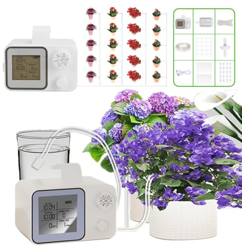 Hancaner Sistema di irrigazione automatico per interni, kit fai da te per irrigazione automatica, dispositivi di irrigazione a goccia per piante timer 30 giorni, display a LED, supporto 20 in vaso