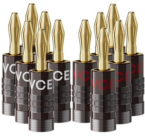 VCELINK 12 Pack Banana Plugs, Speaker Wire Connectors, 4mm 24K Gold Plated Dual-Screw Type for 12-18 AWG Wire, Wall Plate, Amplifier, Home Theater