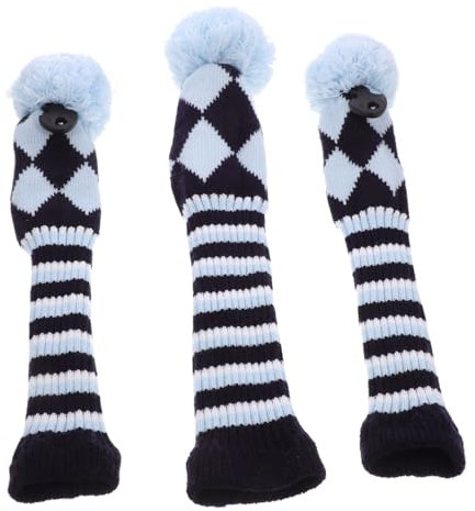 Sosoport 3stücke Teiliges Gestricktes Golfschlägerhauben Langem Hals Strapazierfähige Für Holzdriver Kratzfeste Schaftschutzhauben in Hellblau Praktisch Und Einfach Anzuziehen
