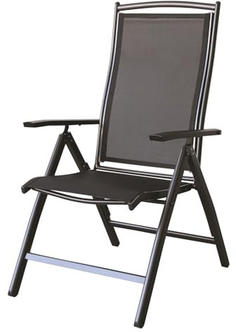 Gardissimo Gartenstuhl Hochlehner Windsor anthrazit/schwarz, Alu Klappstuhl 7-Fach verstellbare Rückenlehne mit Armlehne wetterfest rostfrei 120 kg belastbar vormontiert Kunststoff Gewebe