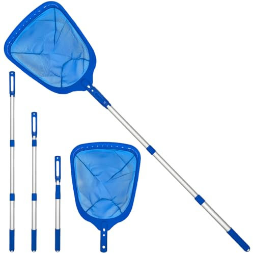 DWTECH Swimming Pool Skimmer Net - 2025 Upgrade Leaf Rake Net Hot Tub Skimmer Net for Fast Cleaning Ponds, Hot Tub, Spas, Pool Cleaner Supplies (143.5cm Telescopic Pole)