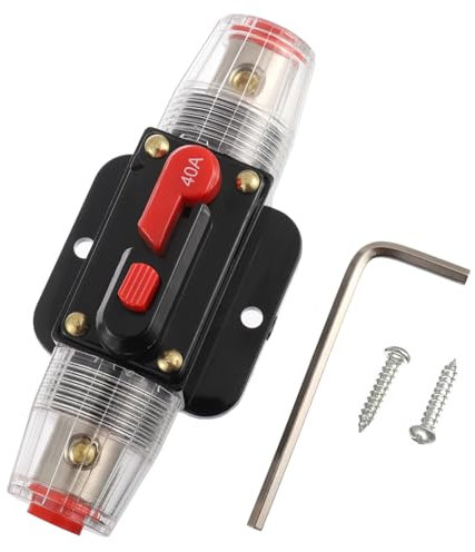 BOJACK Porte-Fusible de réinitialisation de disjoncteur en ligne 40A, Porte-fusible de réinitialisation manuelle 12V-24V DC pour la protection du système audio de bateau