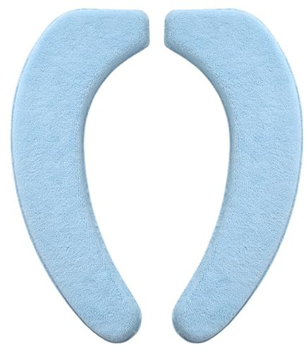 Padded Toilet Seat, Flannel Elongated Toilet Seat Cover, Thickended Adhesive Soft Warmer Washable Padded Cushion for Bathroom, Blue Elongated Cushion