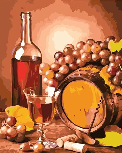 ABEUTY Paint by Numbers Kits Wine Bottle Glass Grapes Barrel Without Frame, DIY Number Painting Canvas Wall Art 40x50cm for Adults (Wine)