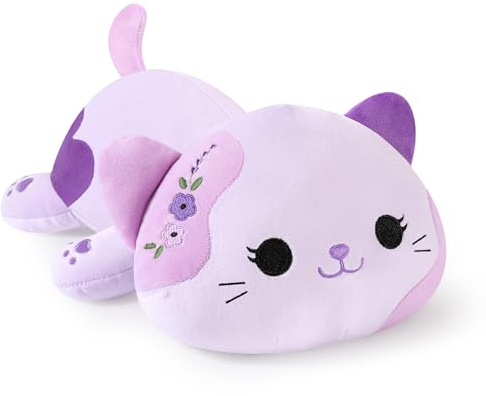 Shownicer - Peluche kawaii a forma di gatto, cuscino di peluche, giocattolo in tessuto, regalo di peluche per adulti e bambini di età superiore a 3 anni (viola, 23 cm)