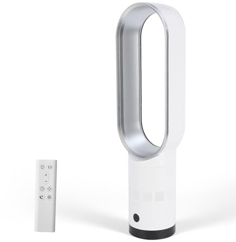 Bladeless Tower Fan, 69CM Silent Tower Fan with Remote Control, 8 Wind Speeds, 90° Horizontal Rotation, 20° Vertical Rotation, LED Display, 9h Timer, Quiet Desk Cooling Standing Floor Fans (Silver)