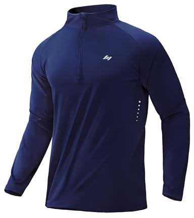 MIER Herren Langärmel T-Shirt Dry Fit Gym Shirts 1/4 Reißverschluss Lauftops UPF 50 + atmungsaktives Training Athletische Sportarten