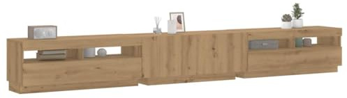 Pangshiyuan Meuble TV avec éclairage LED, matériau en bois d'aspect chêne artisanal, changement de couleur RVB, table multimédia moderne avec espace de rangement pour salon, 300 W x 35 D x 40 H cm
