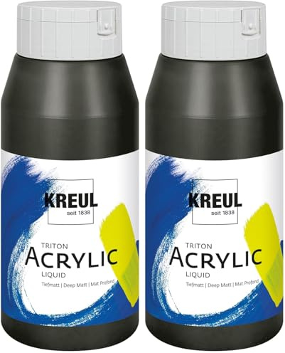 KREUL 17009 - Solo Goya Triton Pintura acrílica negra Frasco de 750 ml Secado rápido con aspecto mate Calidad de estudio Pintura al agua, versátil, opaca y económica (Paquete de 2)