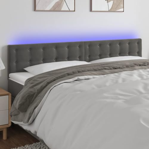 Owoxanthellate LED Bettkopfteil Dunkelgrau 180x5x78/88 cm Samt Höhenverstellbar mit RGB Beleuchtung für Doppelbett Kopfpolster für Schlafzimmer Wohnzimmer Jugendzimmer