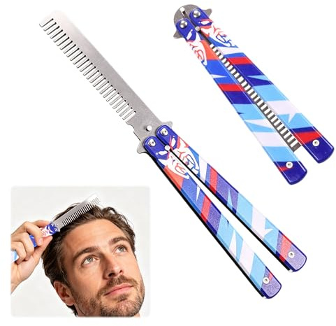 Butterfly Comb, Stainless Steel Folding Butterfly Comb, 3D Color Printing Practice Tool for Beginners, Sport, Outdoor, or Hair Styling (Blue)