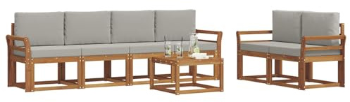 vidaXL Outdoor-Sofagarnitur mit Kissen 7 pcs Natürlich und Hellgrau, Akazienholz Garten-Sofa-Set, Moderne Gartenmöbel, langlebige Couch, schicke Lounge, ergonomisches Design