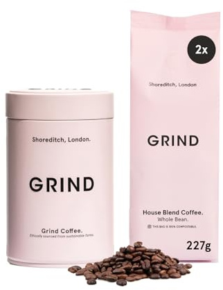Grind Coffee Bean Tin Bundle – 2x 227g of Whole Bean Coffee with Storage Tin – 100% Arabica – Suitable for All Bean to Cup Machines – Medium Roast – Specialty Grade – Gift for Coffee Lovers