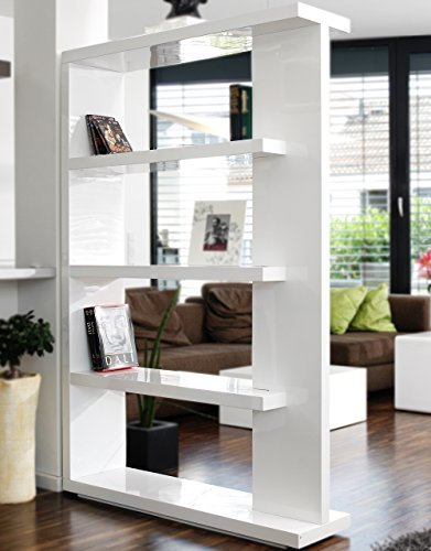 SalesFever Stand-Regal Raum-Teiler weiß Hochglanz aus MDF 180x128 cm | Luis | Designer Regal Hochglanz Weiss mit viel Stauraum 180cmx128cm | Mehrzweck-Regal auch als Bücher-Regal geeignet