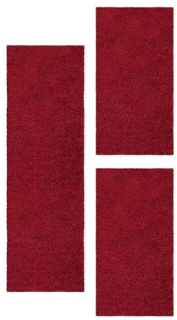 HomebyHome Bettumrandung Schlafzimmer 3 teilig Teppich Rot - Waschbarer Bettumrandung Teppich Läufer Set Extra Flauschig Bettvorleger Schlafzimmer Bettset:2 St. 60x110 cm | 1 St. 80x250 cm