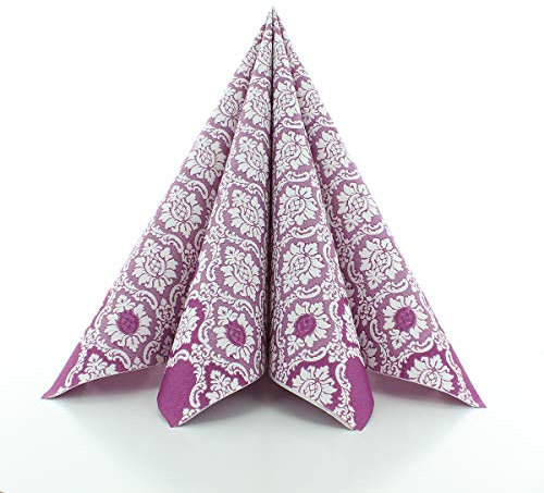 Sovie HORECA Airlaid Serviette MANDY in AUBERGINE/LILA – 40 x 40 cm, 1/4 Falz, 50 Stück – Ornament-Blütendesign – elegante Stoffoptik für Gastronomie & Events