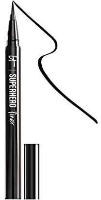 iT COSMETICS, Eyeliner Liquido a Penna, Colore Intenso Effetto Cat Eye, Facile Applicazione, Arricchito con Peptidi, Collagene, Biotina e Cheratina, Superhero Liner, 1ml