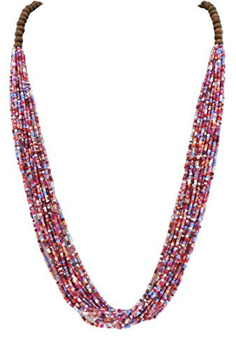 Bocar Collana lunga in rilievo fatta a mano a lunga fila con confezione regalo (NK-10407=fuchsia red)