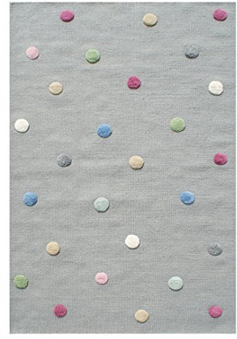 LIVONE Hochwertiger Jugendteppich aus natürlicher Wolle Kinderzimmer Kinderteppich in grau mit Punkten in rot blau grün Mint grau rosa Größe 120 x 180 cm inklusive Anti-Rutschunterlage