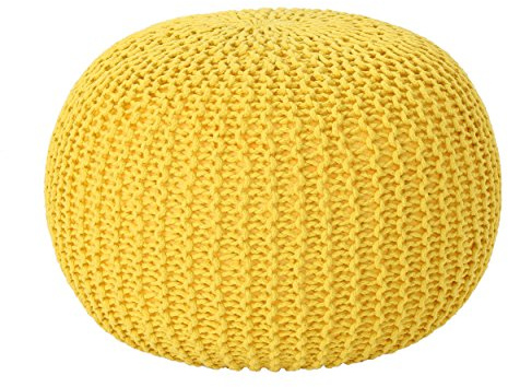 Christopher Knight Home Belle Knitted Cotton Pouf, Yellow