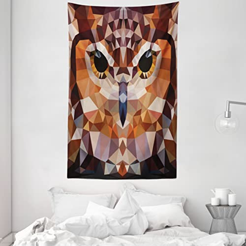 ABAKUHAUS Geometrisch Wandteppich und Tagesdecke, Geometric Mosaic Owl Art, aus Weiches Mikrofaser Stoff Wand Dekoration Für Schlafzimmer, 140 x 230 cm, Orange Braun