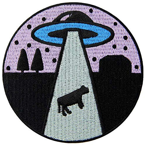 Aufnäher, bestickt, Design: Reinkommen, Alien-Liebes-Kuh, zum Aufbügeln oder Aufnähen