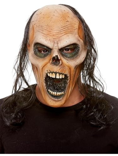 Smiffys Zombie Latex Mask, Brown, Halloween Zombie Alley Fancy Dress, Zombie Dress Up Masks