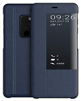 KANSI Compatible con Huawei Mate 20X Funda, Smart View Flip Funda de Cuero + Cristal Templado - Marina