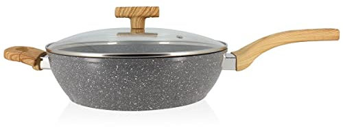 MENASTYL - Sauteuse en aluminium forgé avec couvercle 28cm et poignée effet bois clair - 6020040