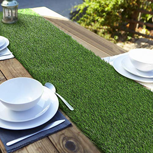 ANECO Kunstrasen Tischläufer, Teppichrolle, synthetisches Gras, Tischläufer, 30,5 x 274,4 cm, Gras, Tischdekoration für Frühling, Herbst, Sommer, Urlaub, Babyparty, Hochzeit, Geburtstag, Bankett