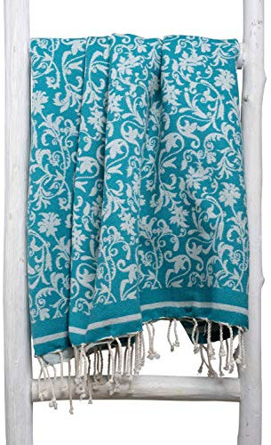ZusenZomer Fouta Hamamtuch Saunatuch Damen XXL 100x190 - Extra groß Orientalisches Badetuch Hamam Badetuch Strandtuch Leicht - 100% gekämmte Baumwolle - Fair Trade Hamamtücher (Koralle) (Petrol)
