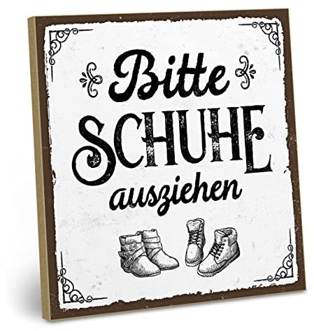 ARTFAVES® Wandbild Holzschild mit Spruch - Bitte Schuhe ausziehen - Türschild Retro Vintage Deko Bild Geschenk - Zuhause, Familie