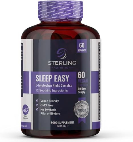 Sleep Easy - High Strength 10-in-1 Sleeping Complex for Adults, Pack of 90 Vegan Capsules | L-Tryptophan & Magnesium Glycinate Night Supplements | Natural Aid & Non-Habit Forming | STERLING NUTRITION