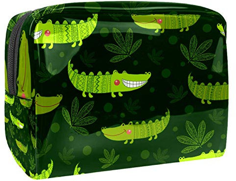 Tragbare Make-up-Tasche mit Reißverschluss, Reise-Kulturbeutel für Frauen, praktische Aufbewahrung, Kosmetiktasche, niedliches grünes Gator-Krokodil-Muster