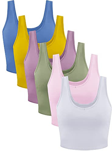 Geyoga 6 Stück Damen Crop Tank Tops Ärmelloses Sport Crop Top (Frischer Stil, L)