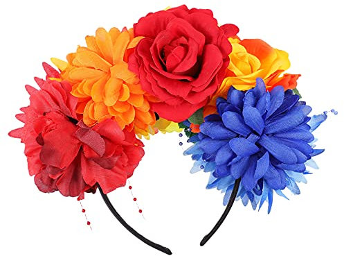 FRCOLOR Day of The Dead Headband Rose Flower Headband Floral Crown Mexican Headpiece Halloween Party Costume Headwear