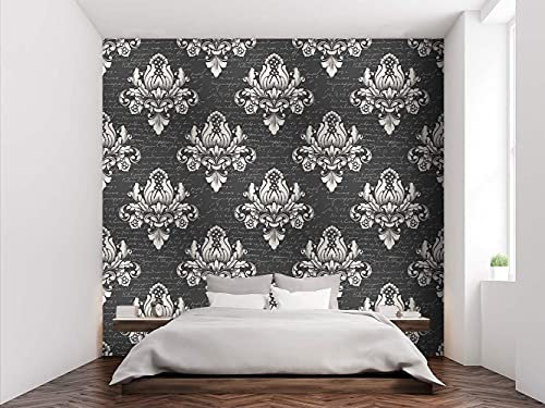 Oedim Wallpaper Wall Hotel Damask White and Black Vintage 2, Mural, Wallpaper, Dining Rooms, Living Rooms, Bedrooms