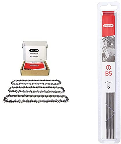 Oregon - Lot de 3 Chaînes de Tronçonneuse pour Guide-Chaîne de 14 (35 cm), 52 Maillons d'Entraînement, Faible Rebond & Q70509C Pack de 3 Limes rondes 4,0 mm