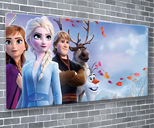 Unique Print Wanddekoration auf Leinwand, Motiv Die Eiskönigin und Olaf der Schneemann, XXL, 139,7 x 61 cm