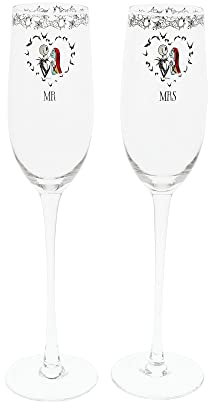 Enesco Enchanting Disney Mr and Mrs Collection Champagne Glasses