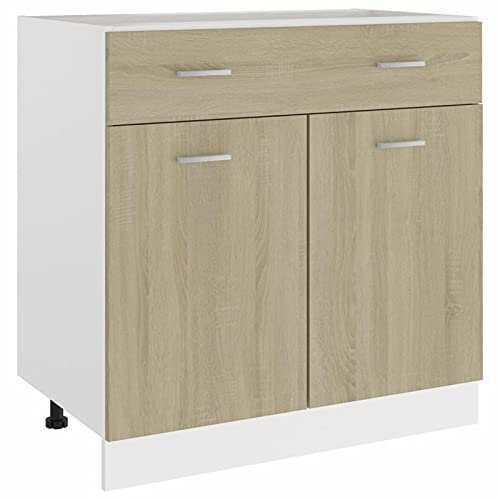 Norheim Armario Inferior Cajón Cocina, Mueble Bajo de Cocina con Estantes y Cajón, Módulos de Cocina, Armario Bajo de Aglomerado Roble Sonoma 80x46x81,5 cm