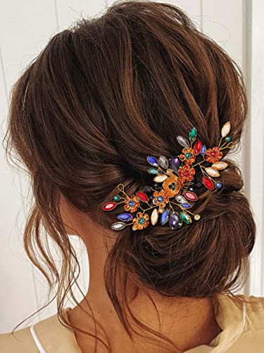 Ushiny Kristall Braut Hochzeit Stirnband Gold Braut Haar Ranke Blume Haarschmuck Abschlussball Perlen Kopfschmuck für Frauen und Mädchen