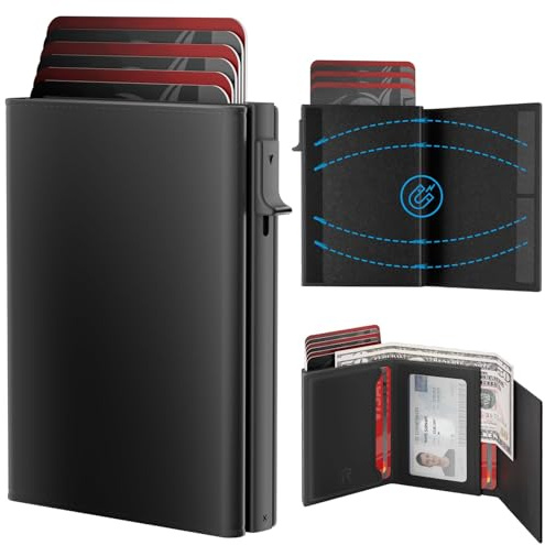 ROYAL KIT Kartenhalter für Herren, Smart-Wallet für Herren, Pop-Up-Kartenetui, genarbtes Leder, RFID-Blockierung, schlank, minimalistisch, ultradünn, Vordertasche, Kapazität für 12 Karten