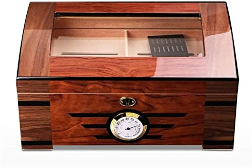 Hochwertiger, mit Zedernholz ausgekleideter Glas-Zigarren-Humidor mit Schloss, Hygrometer, Luftbefeuchter, Zigarren-Display, Tabak-Aufbewahrungshalter, dekorative Box