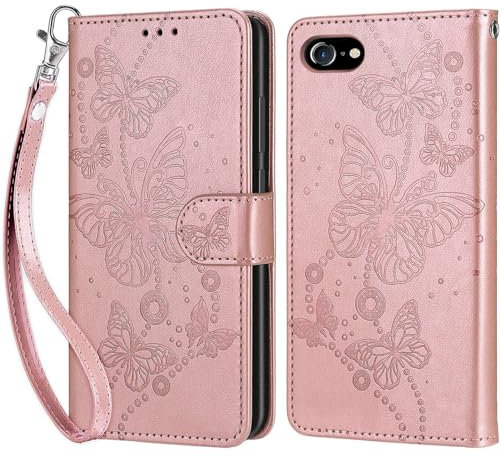 Coque pour iPhone 7 / iPhone 8 / iPhone SE 2020/2022, Housse Etui Portefeuille Cuir Multifonction, Fermeture Magnétique à Clapet Anti-Choc Compatible avec Coque iPhone SE 2020/2022 Book - Or Rose