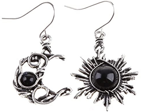 Böhmische Ohrringe für Sonne, Mond, baumelnde Ohrringe, Mondstein-Ohrringe, Mond für Sonne, Kreis, Schmuck, Geschenke für Frauen und Mädchen, asymmetrisch, Silikon