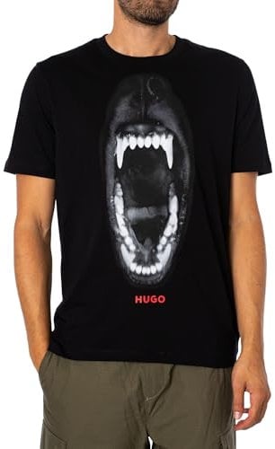 HUGO Mens Dayaking Animal-Graphic T-Shirt in Cotton Jersey Black