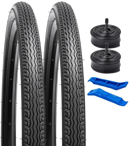 YunSCM 2er-Pack 24 Zoll Reifen 24x1.75 Mantel 47-507 und 2er-Pack 24 Zoll Schlauch 24x1.50/1.75 AV32mm Schrader Ventil kompatibel 24x1.70 24x1.75 24x1.80 Reifen für Rennräder und Schlauche(YN1118)
